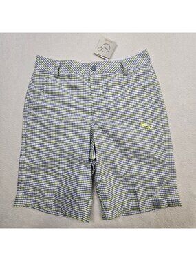 New Puma W30 Mens Plaid Golf Shorts Grey/Yellow DryCell Technology Lightweight